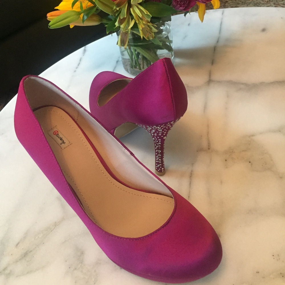 Fuschia Satin Rhinestone Pumps