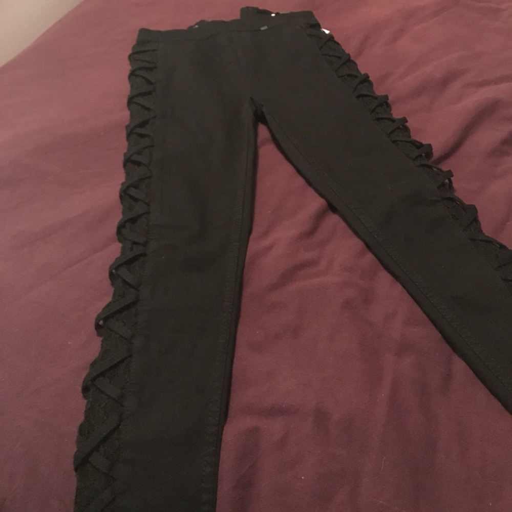 Black Lace//Lace Up Pants