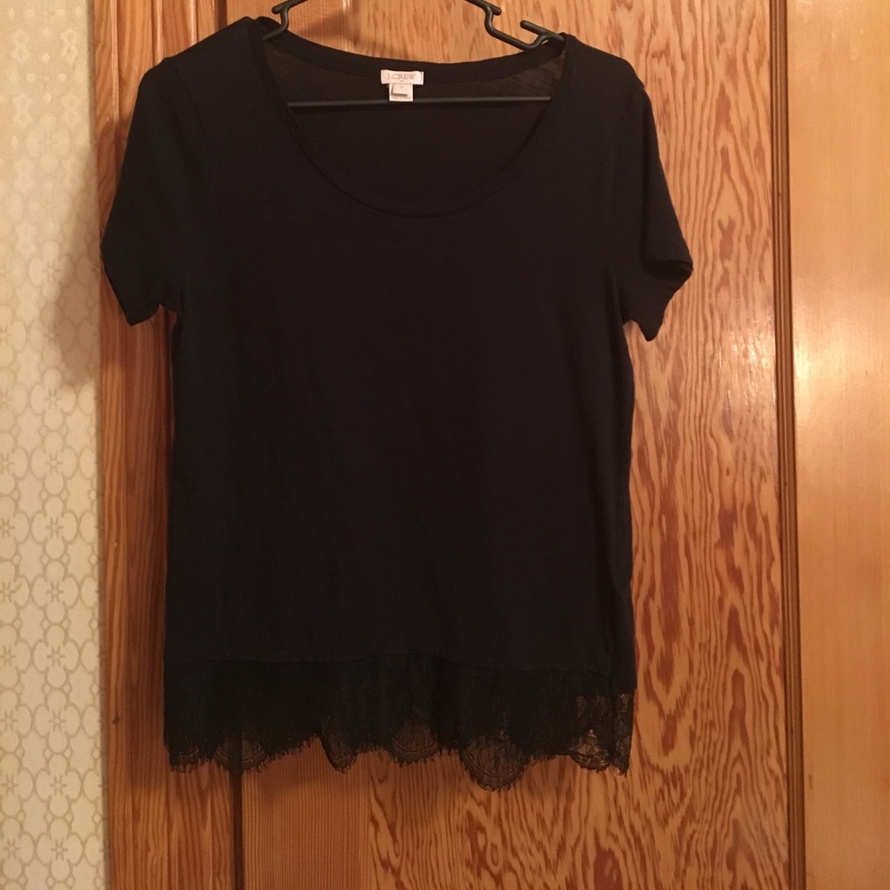 jcrew black top with lace trim. size small.