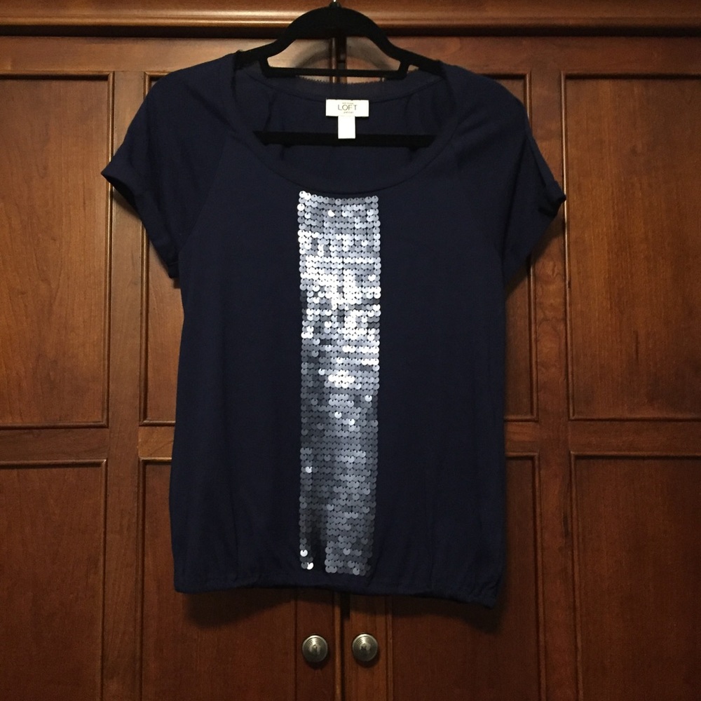 LOFT Navy Blue Sequined Top