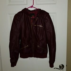 Guess Maroon Leather Jacket