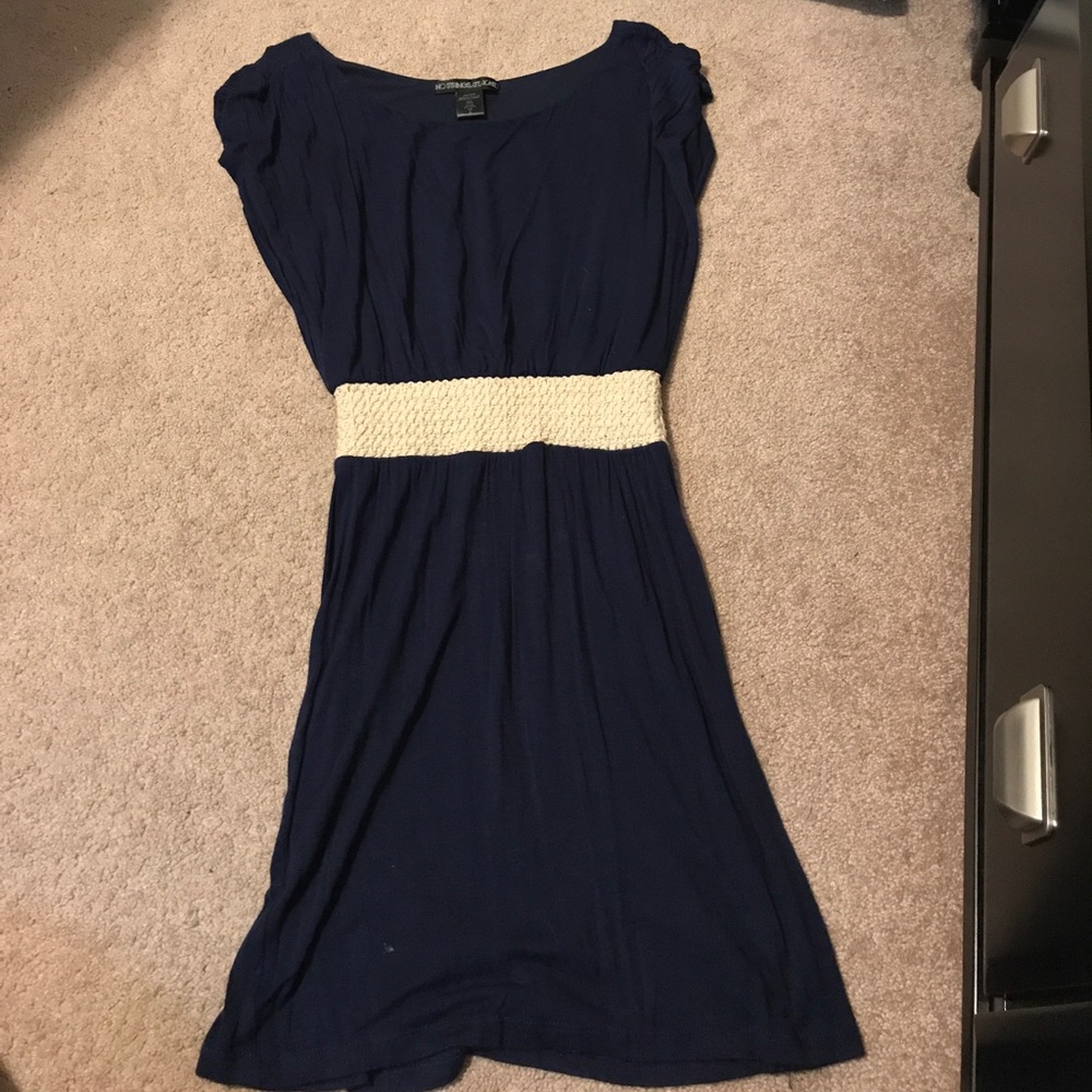 Navy dress with crocheted belt