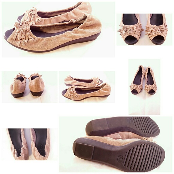 THE FLEXX Peep Toe Ballet Flats Tan - Picture 2 of 8