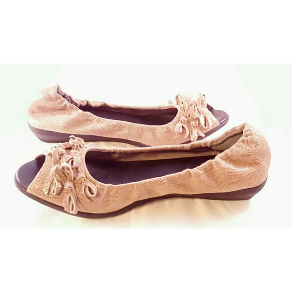 THE FLEXX Peep Toe Ballet Flats Tan - Picture 3 of 8