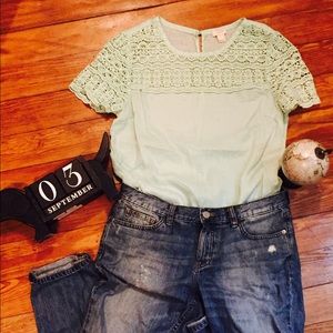 Mint J. Crew factory lace sleeve shirt