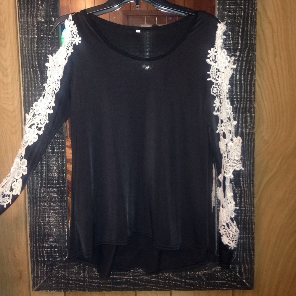 Black silky top lace detail