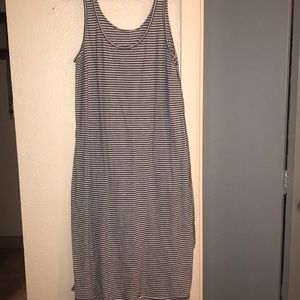 Grey and white striped midi dress