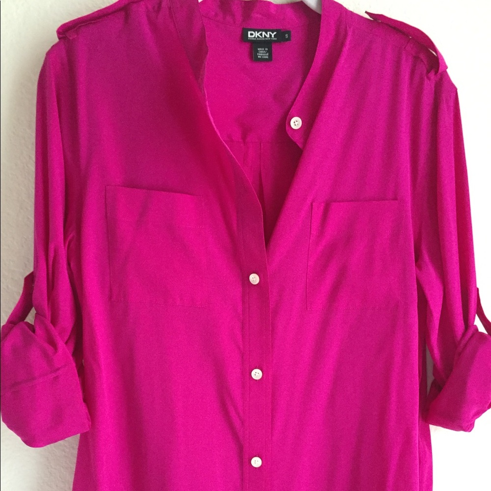 DKNY Fuchsia Silk button down blouse w/  silk tank
