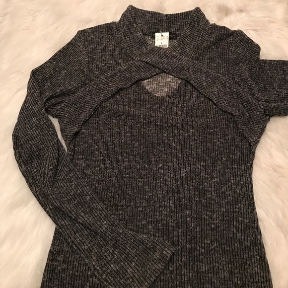 Dark Gray Long Sleeve Sweater Dress - Picture 1 of 3