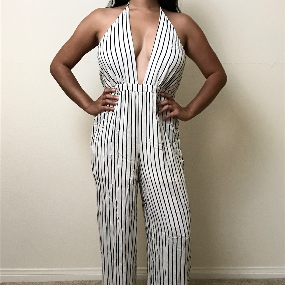 Stripe halter top jumpsuit