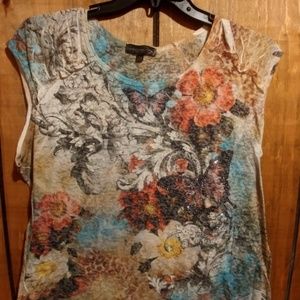 Cap Sleeve Tee with Rhinestone Detail 1X