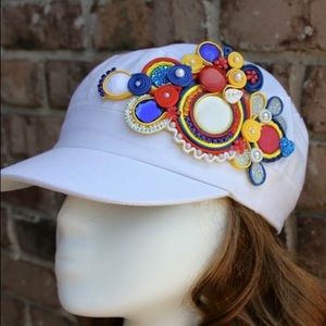Women hat with handmade decoration -soutache techn