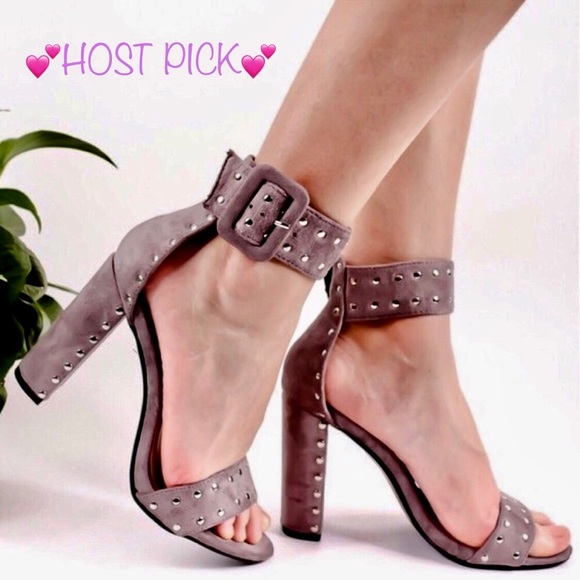 HP | "Sam" Gray Vegan Stud Column Heel - Picture 2 of 3