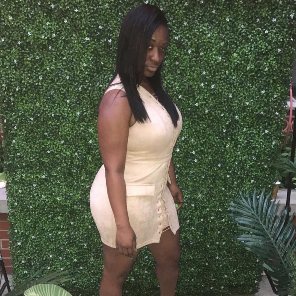 Beige No Sleeve Suede Dress