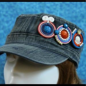 Women hat with handmade decoration-soutache techn