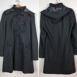 Dark gray long fitted wool blend coat large