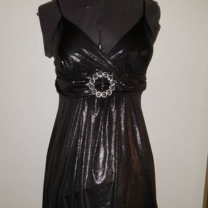 Sexy Black Silver Dress V-Neck Stretchy Jewel Belt