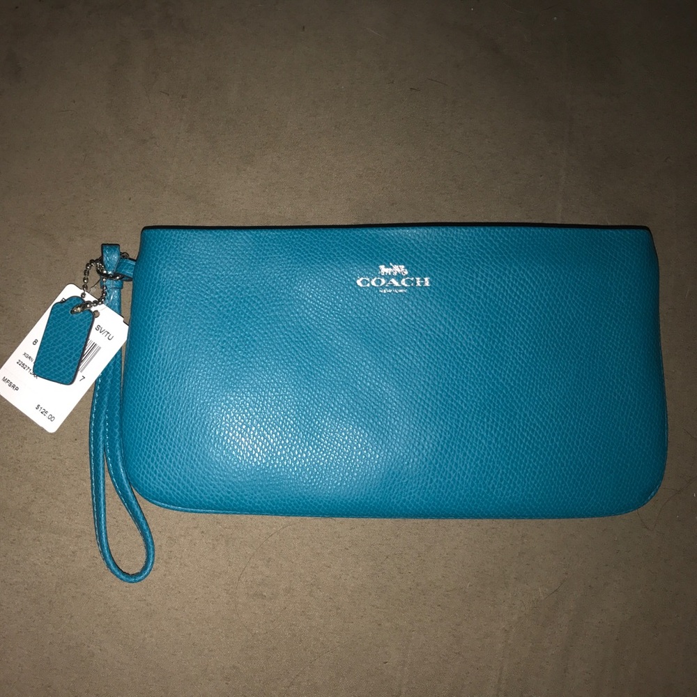 Coach Large Leather Wristlet in Teal