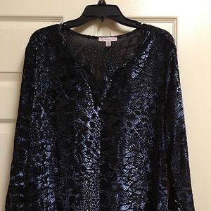 Dress Barn blue/black top with 3/4 sleeves.