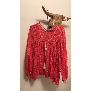 Free people red peasant blouse