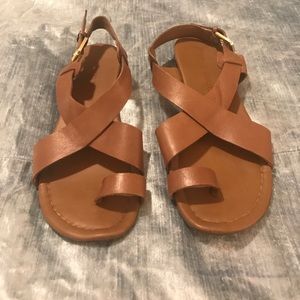 Leather Cross-Over Sandals. Light worn.
