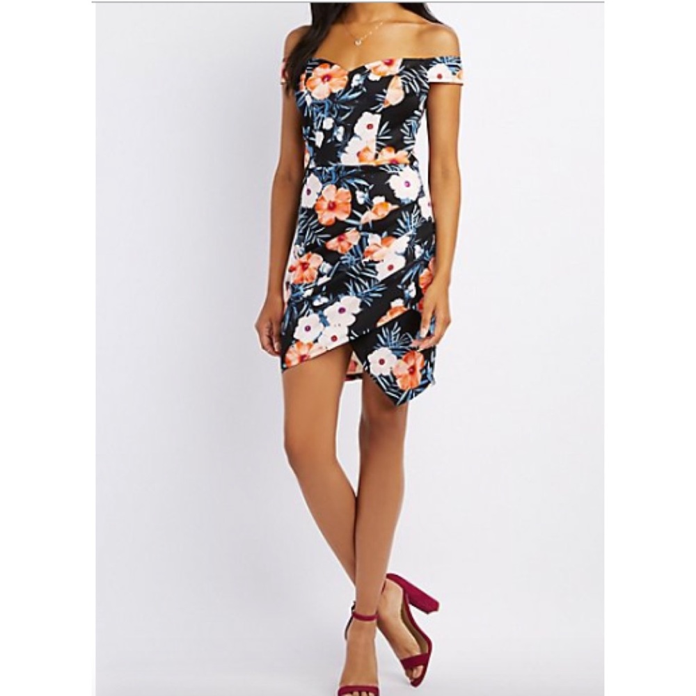 Floral bodycon off the shoulder dress