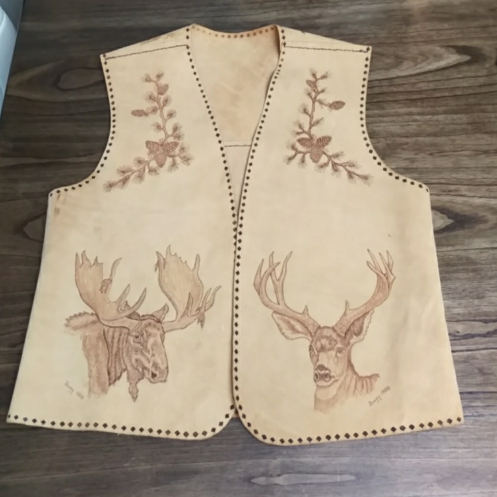 Unisex Suede Leather Pyrography Handcrafted Cowboy Vest