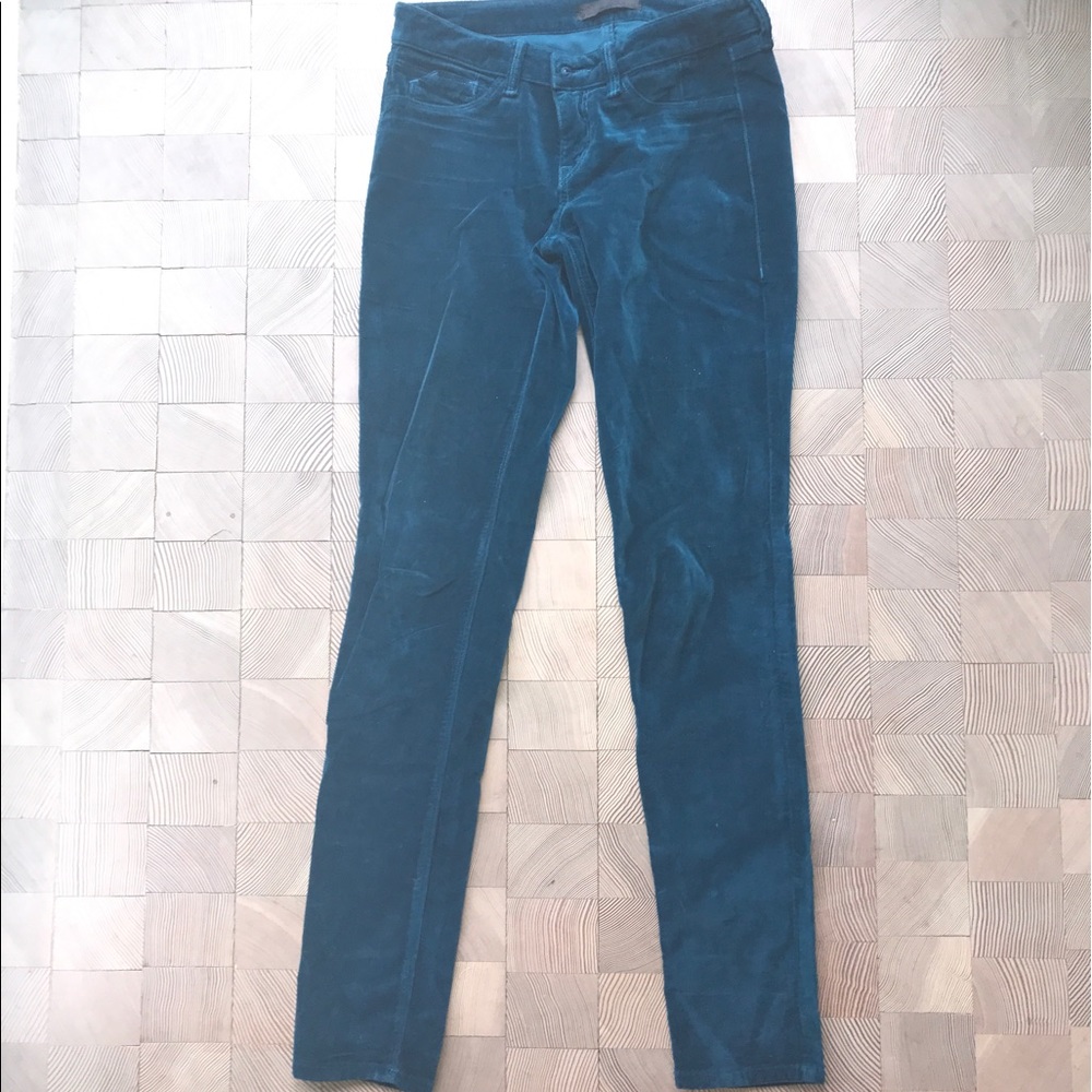 Green blue velvet straight leg pants