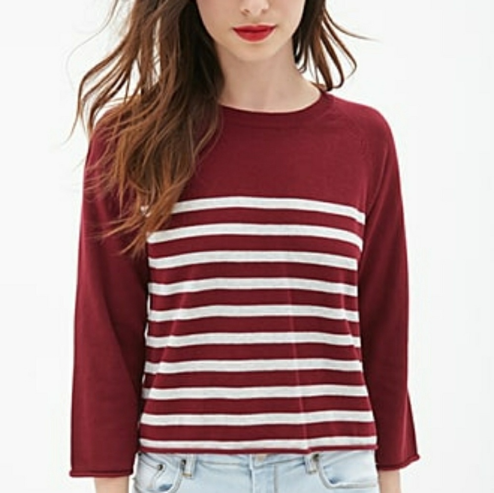 NWOT F21 Red Striped Crop Top Sweater