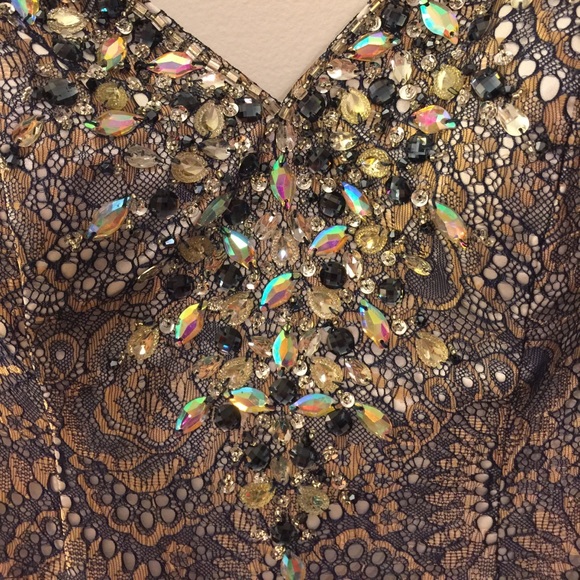 Camille LaVie Navy Lace Prom Dress Size 6 - Picture 3 of 6