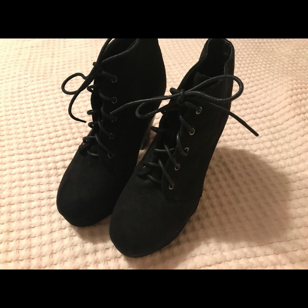 Forever Lace Up Suede Black Booties