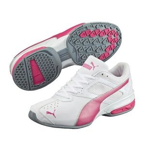 New White With Pink Puma Sneakers 8