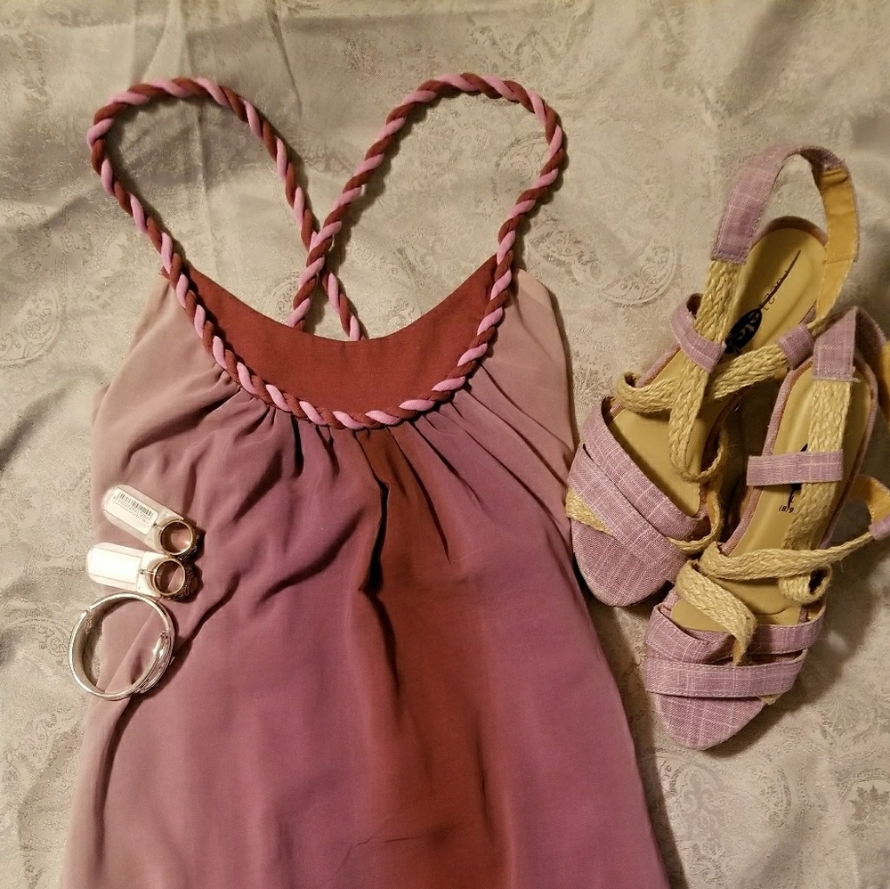 Purple blouse w/ brand new matching wedges