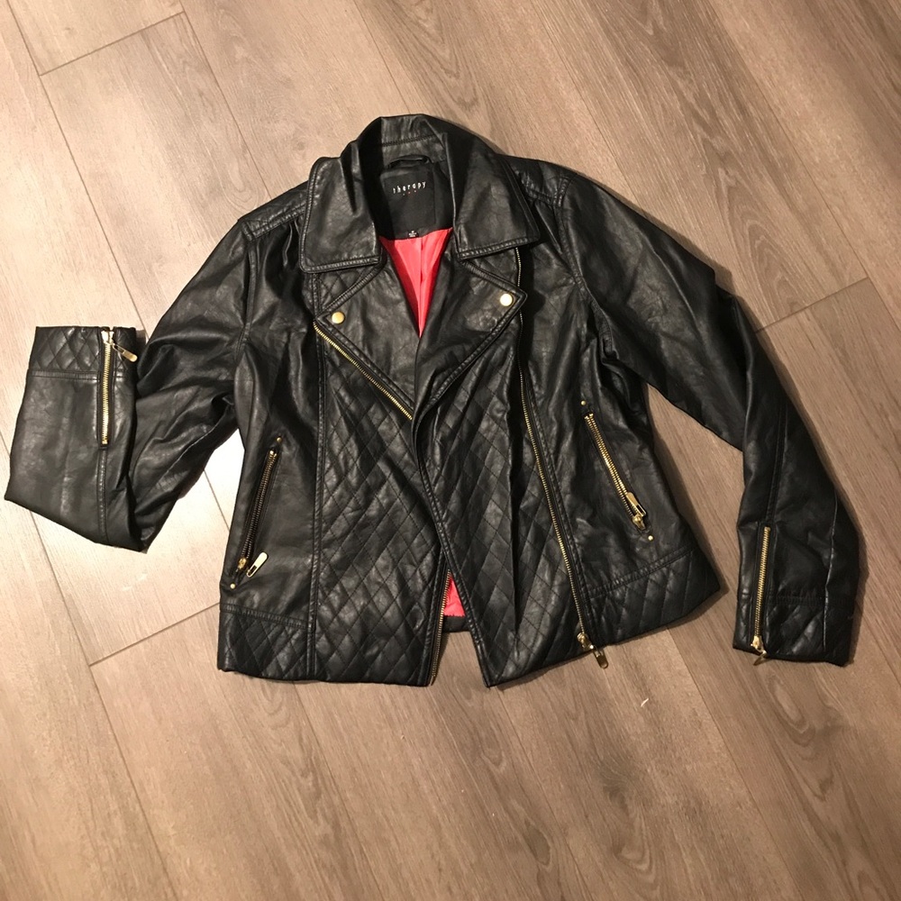 therapy Faux Leather Jacket with Gold Accents