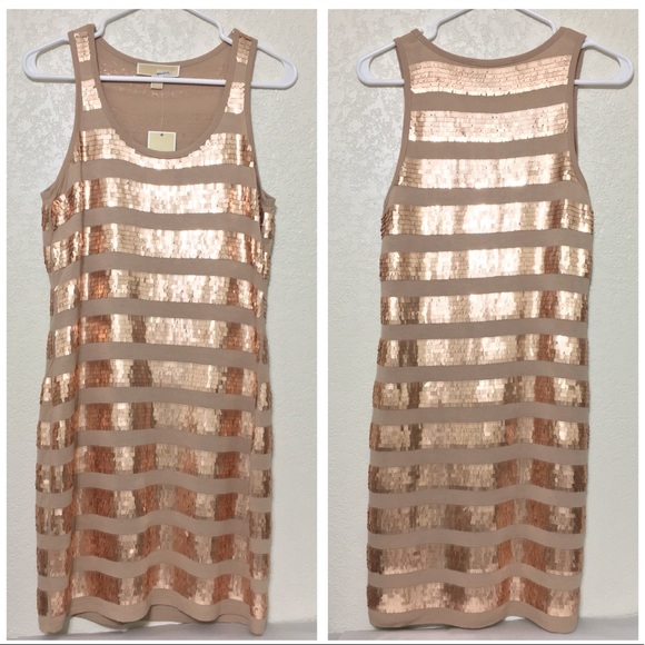MICHAEL Michael Kors Dresses & Skirts - Blush & Rose Gold Sequin-Striped Tank Dress