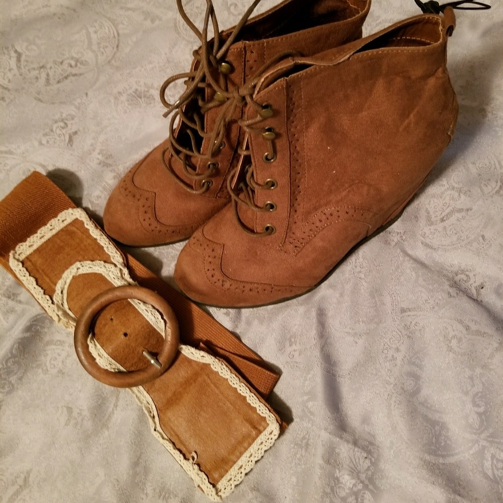 Tan winter lace up booties