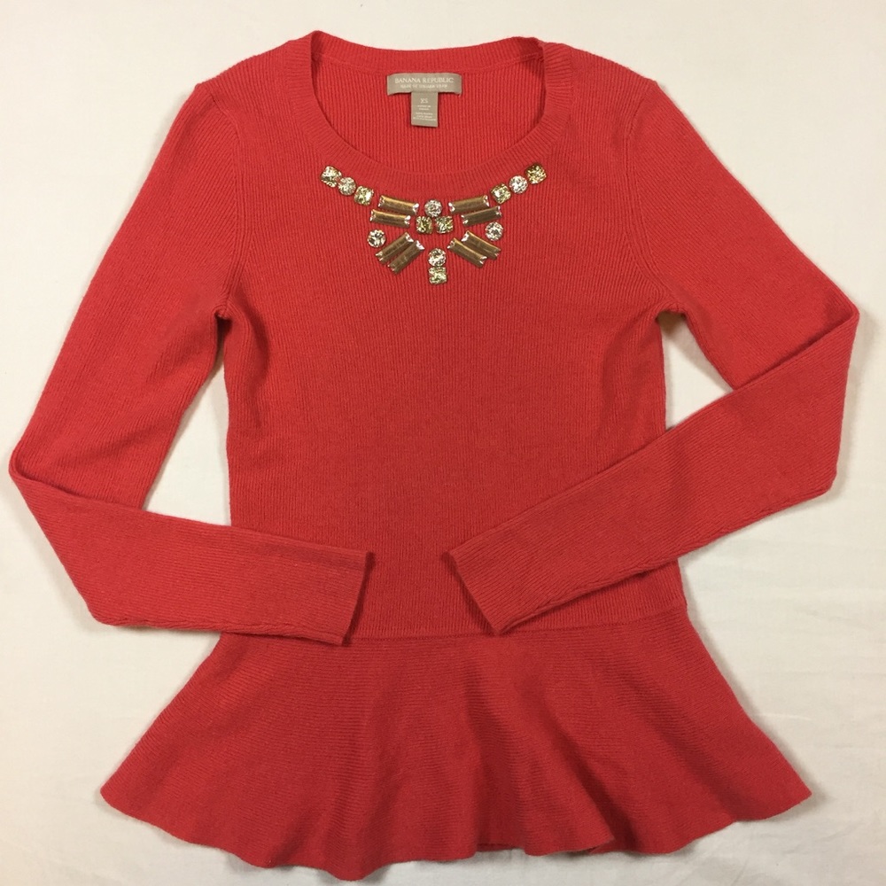 Banana Republic coral orange jeweled sweater