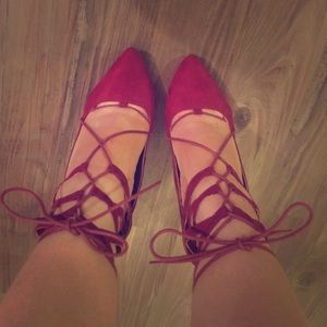 Burgundy lace up heels, size 9