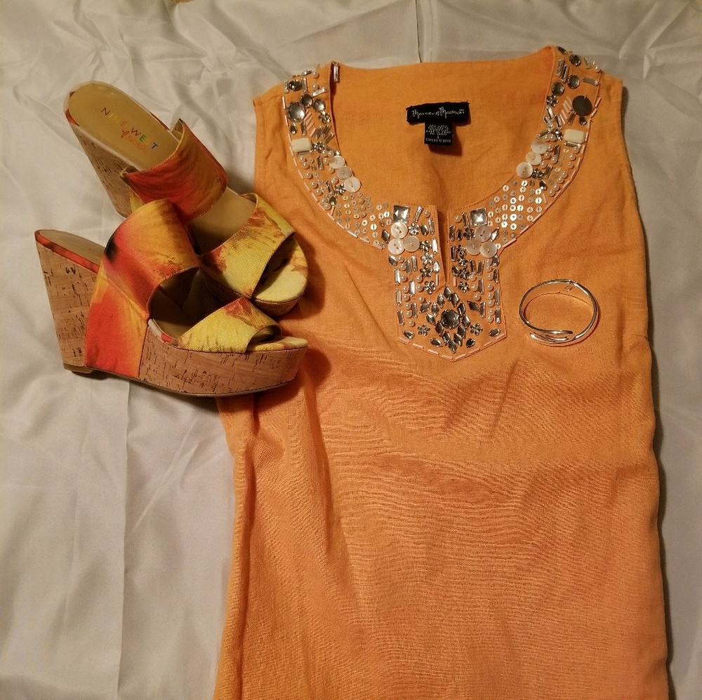 Sleeveless Sequin Orange Tunic