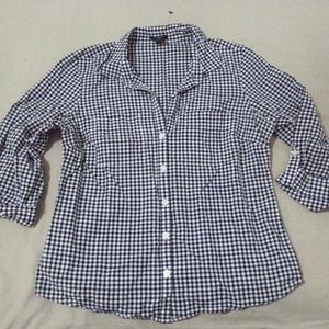 Womens Ann Taylor Plaid Dress Shirt 8P Petite Cott