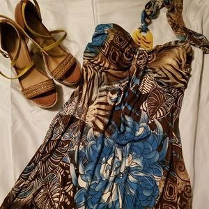 BOHEMIAN Gold Infused Halter Top Dress