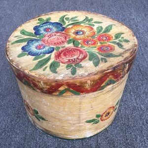Vintage Wooden Hand Painted Colorful Flowered Box