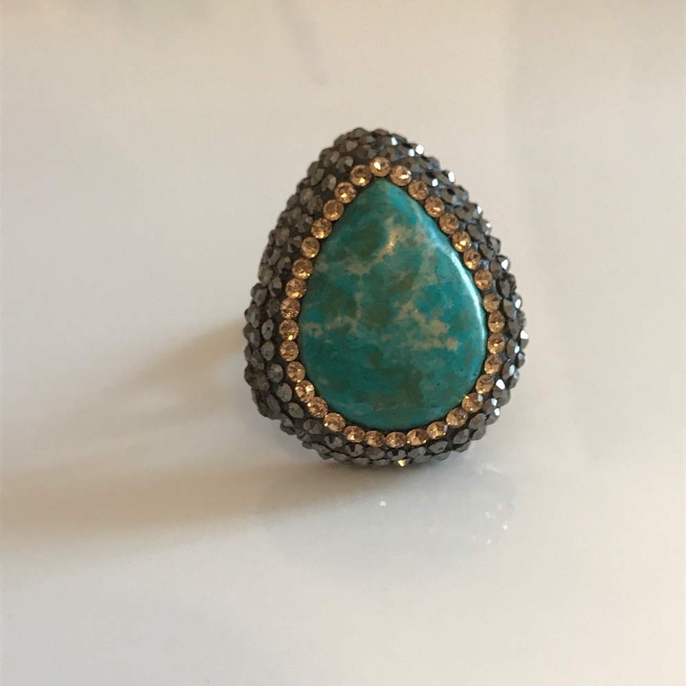 Druzy turquoise yellow gold plated, silver ring