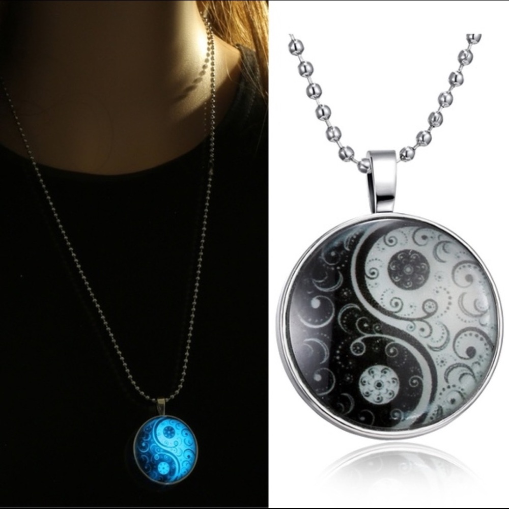 Glow in the dark yin yang necklace