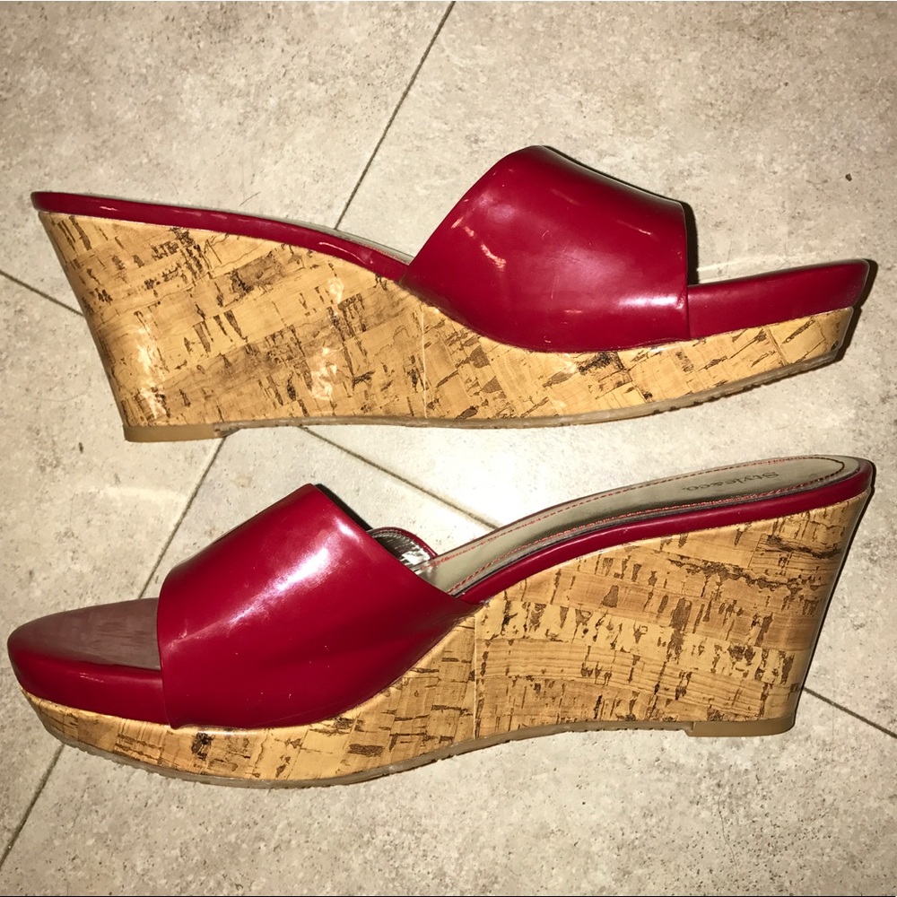 Deep Red Wedge Sandals (NWOB)