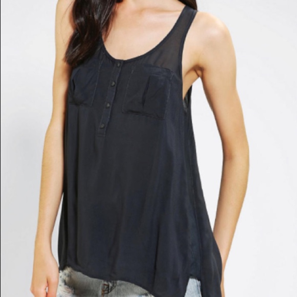 UO Silence + Noise Black Military Tank Top