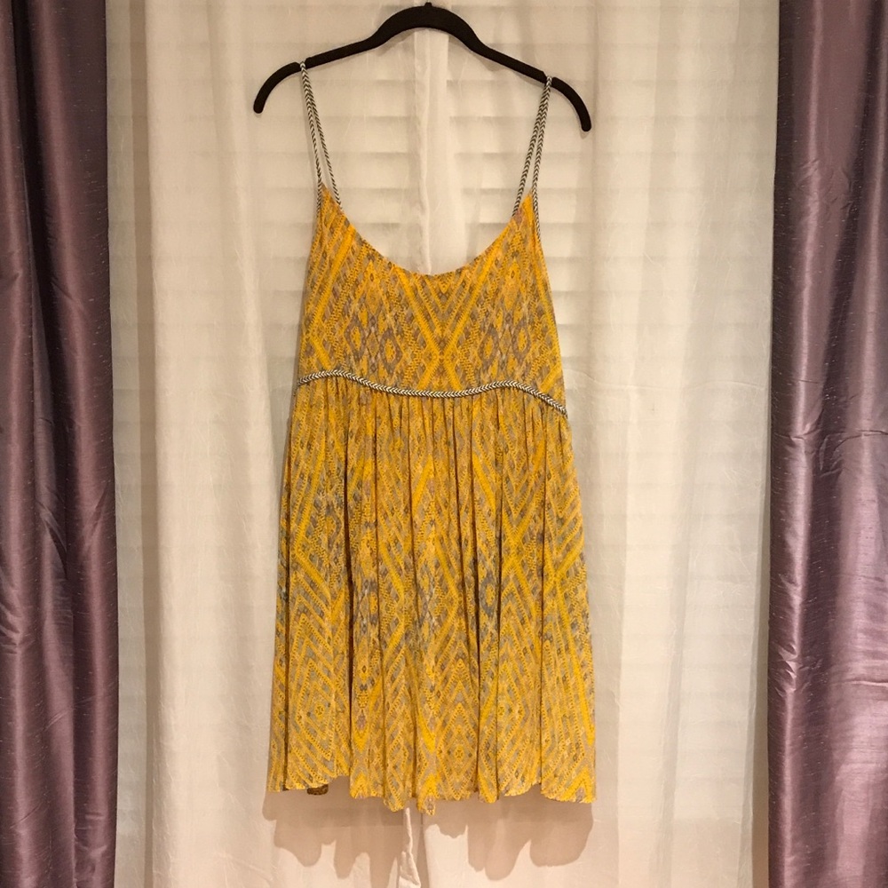 Free People Yellow Printed Weave Strap Dress
