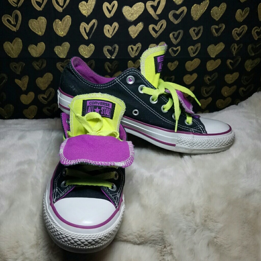 All Star Converse Black w/ Neon Purple & Yellow