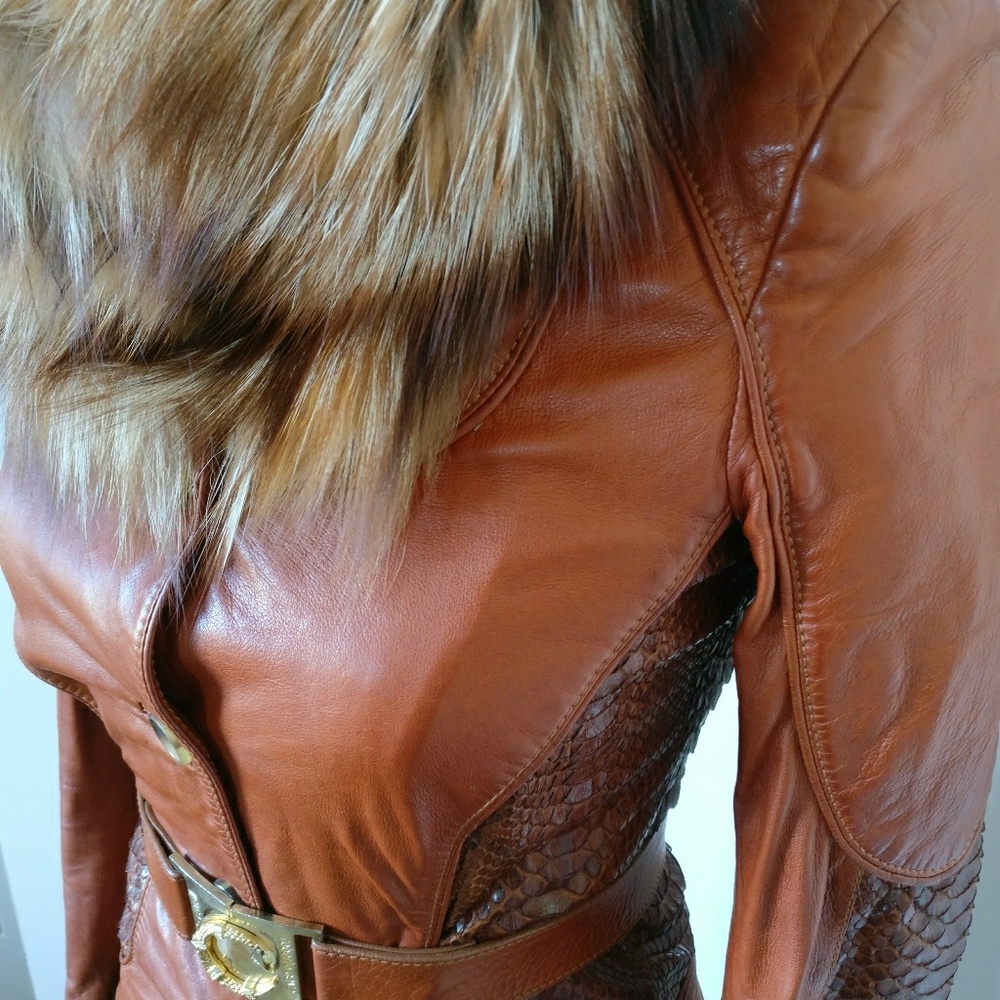 ROBERTO CAVALLI leather Jacket with fox Fur