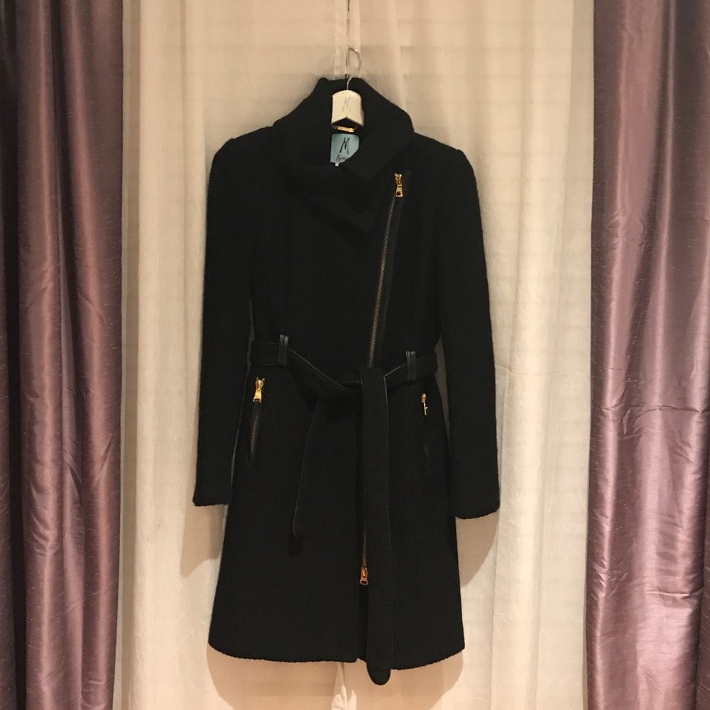 🎉HP🎉Marciano Belted Leather Trim Wool Blend Coat